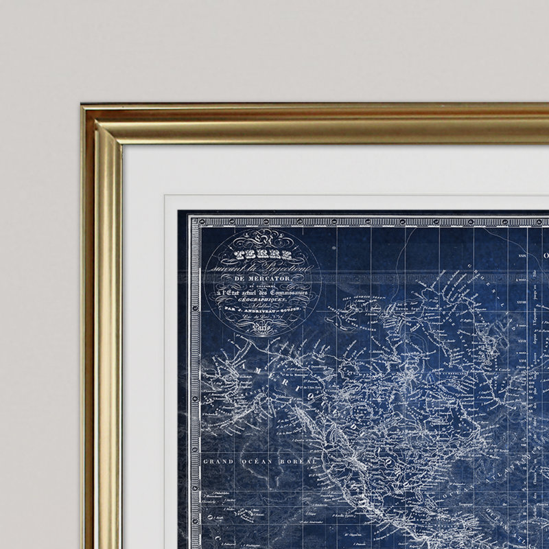«Vintage World Map V», impression, Cadre doré, H 31 po x l 43 po x P 1,5 po