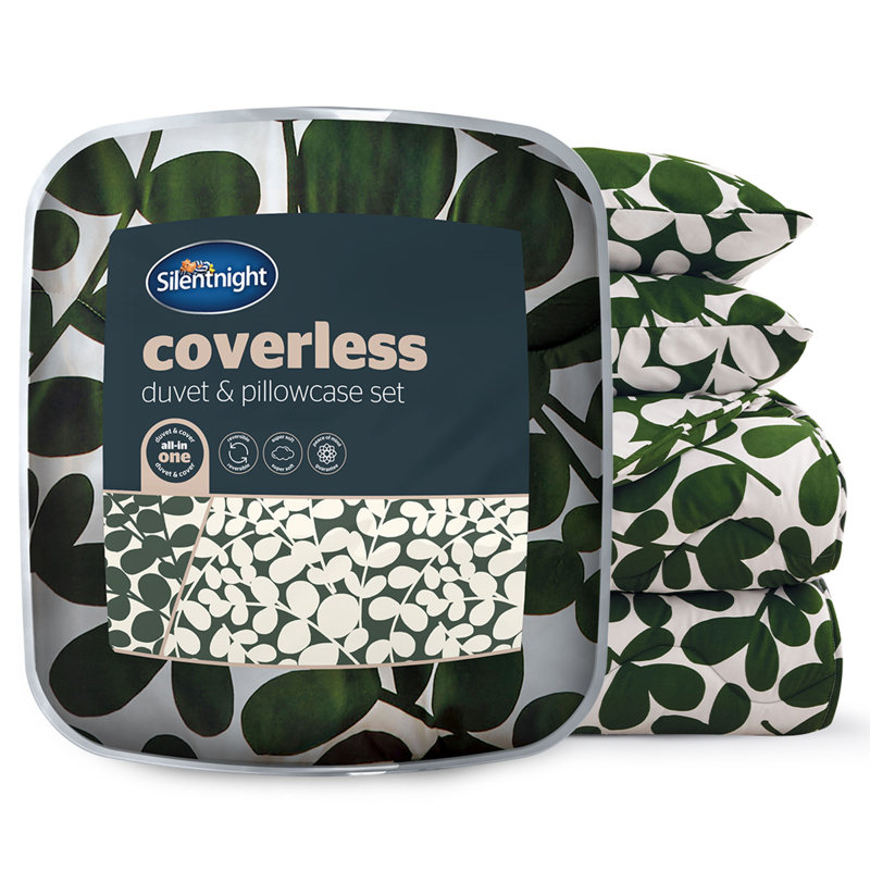 Silentnight Coverless 10.5 Tog Leaf Print Duvet and Pillowcase Set, King, Olive Green Leaf