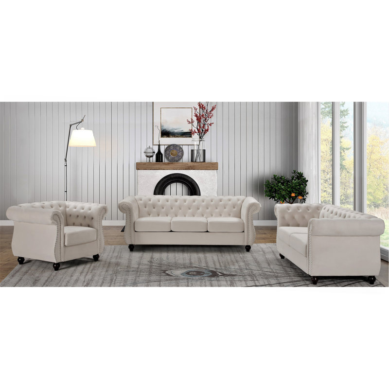 Fauteuil d'appoint Chesterfield, Velours ivoire