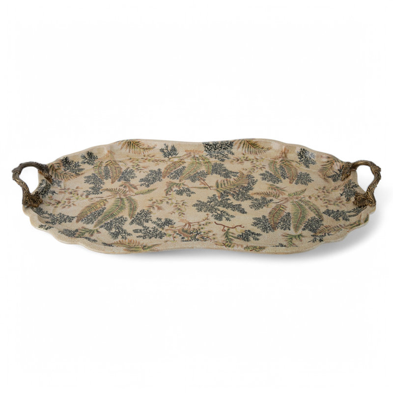 Porcelain Tray with Bronze Ormolu Handles Moss Fern