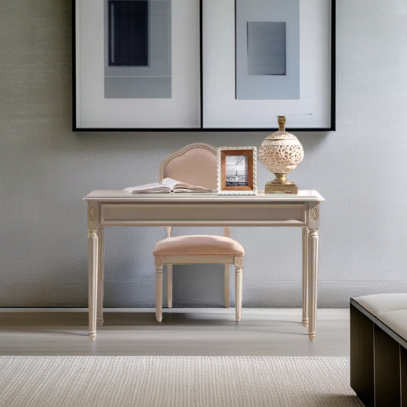 Solid wood white carved desk