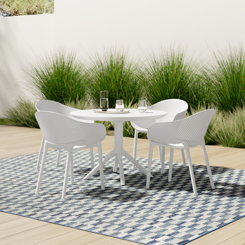 Farrah Sky Armchair 4 Person Dining Set, White