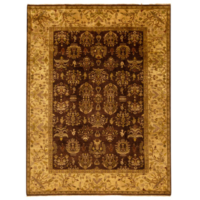 High-Quality Hand-Knotted Aubergine And Beige Area Rug