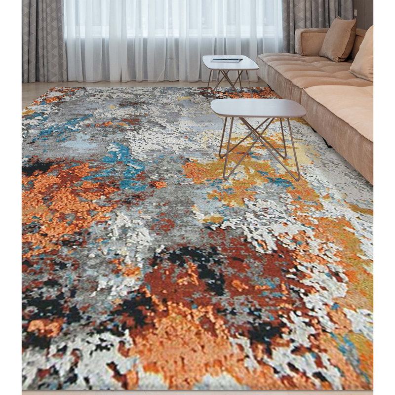Hand Knotted Abstract Area Rug, Rectangle 4' x 6'