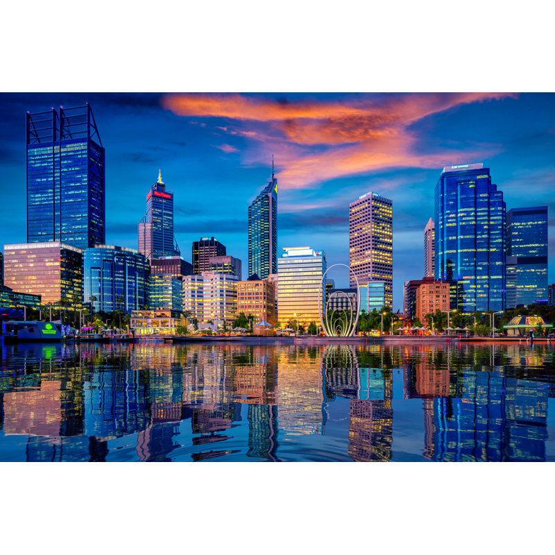 Perth City With Building And River by WitR - Wrapped Canvas Print, 30cm H x 46cm W x 3.8cm D