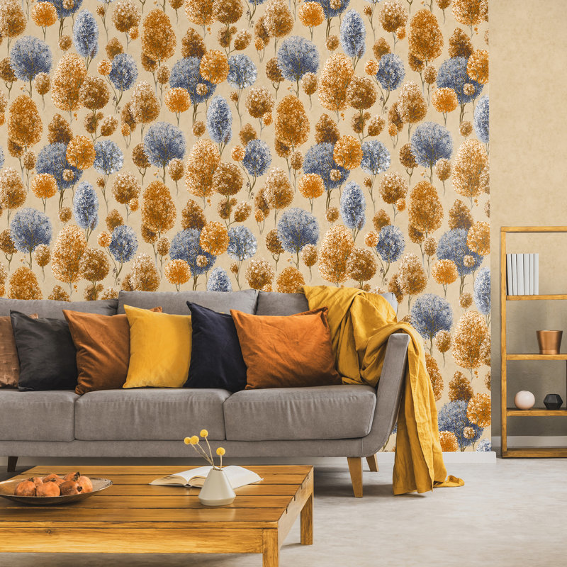 Julie Feels Home Collection Glitter/Shimmer Large Tilia Trees Wallpaper Roll, Rust Peach