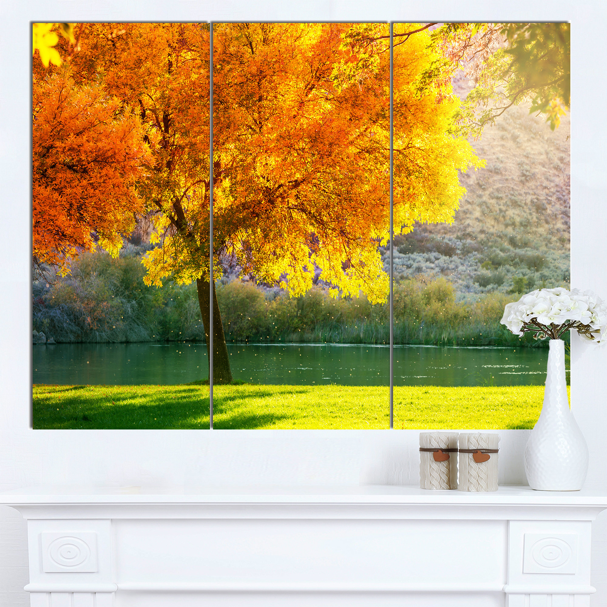 Design Art 'Beautiful Autumn Season in Forest' 3 Piece Photographic ...