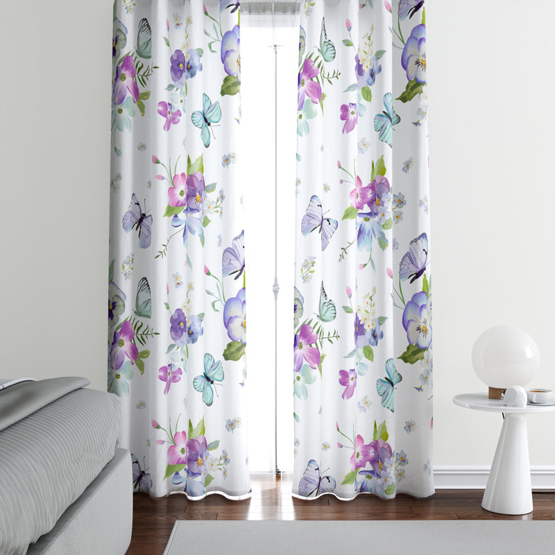 Paire de rideaux semi-transparents avec passe-tringle Butterflies, L 40 po x L 61 po