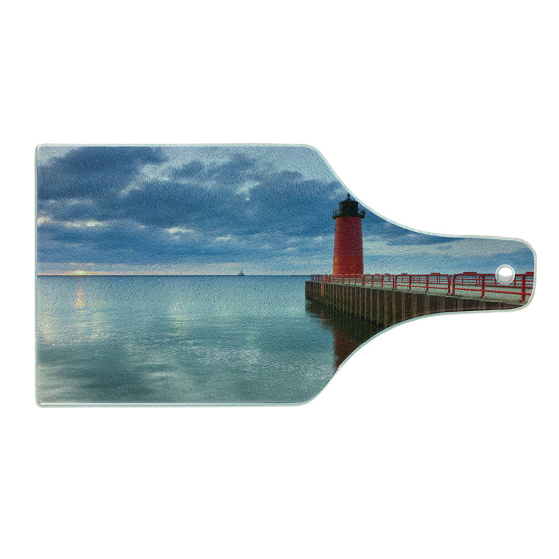 Ambesonne Wisconsin Tempered Glass Cutting Board Dramatic Sky Lighthouse Multicolor
