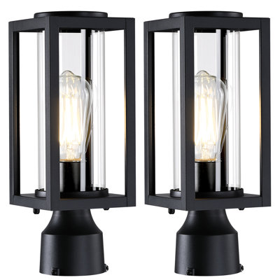 Outdoor Post Lights Lamp Post Light Fixture 2 Pack, Modern Black Exterior Post Lantern Fixture With Tempered Glass, Anti-rust Light Posts For Outside For Driveway Patio Garden