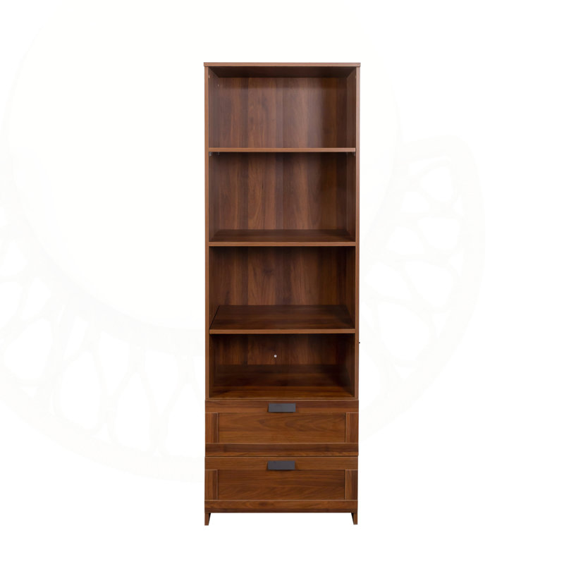 Bibliothèque moderne à 4 niveaux avec tiroirs, rangement spacieux pour le bureau à domicile et le salon, design durable et élégant