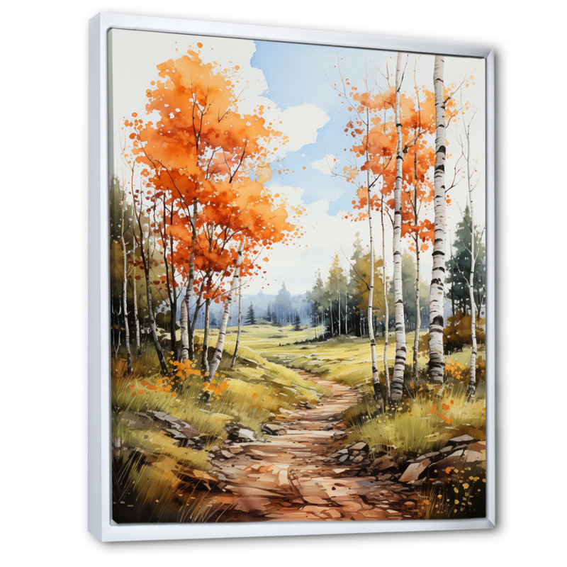 «Korser Birch Woods Autumn Whispers», reproduction sur toile, H 40 po x l 30 po x P 1,5 po, Cadre flottant blanc