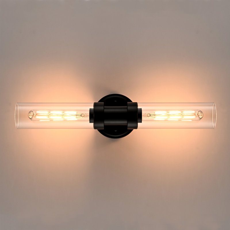 Luminaires muraux cylindriques en verre, Clair, Noir mat