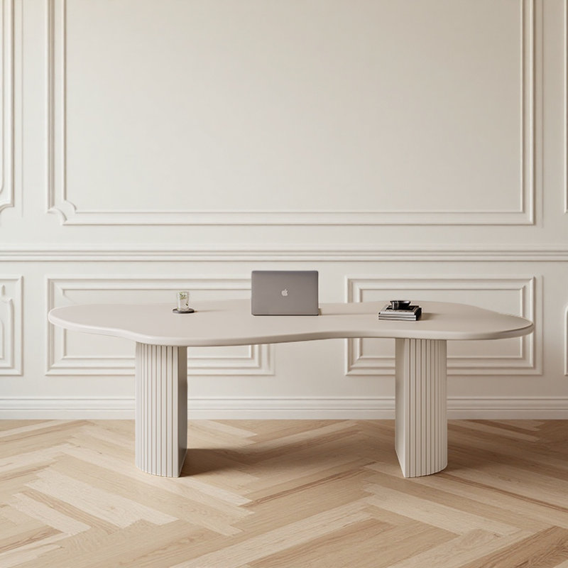 Bureau moderne en bois massif de style minimaliste moderne, H 29,53 po x l 62,99 po x P 31,5 po, Cream