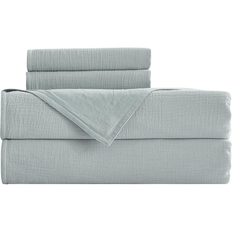 Breeze Cotton Gauze Duvet Cover Set, King Duvet Cover + 2 King Shams, Light Blue/Gray