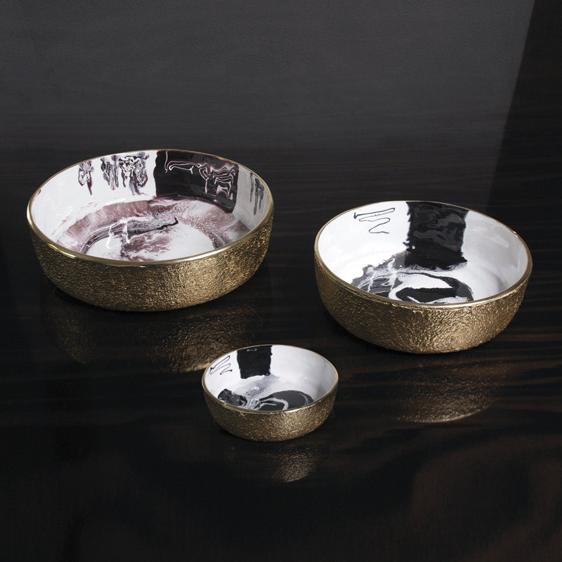 Bianco Nero Medium Round Bowl, 9.5"