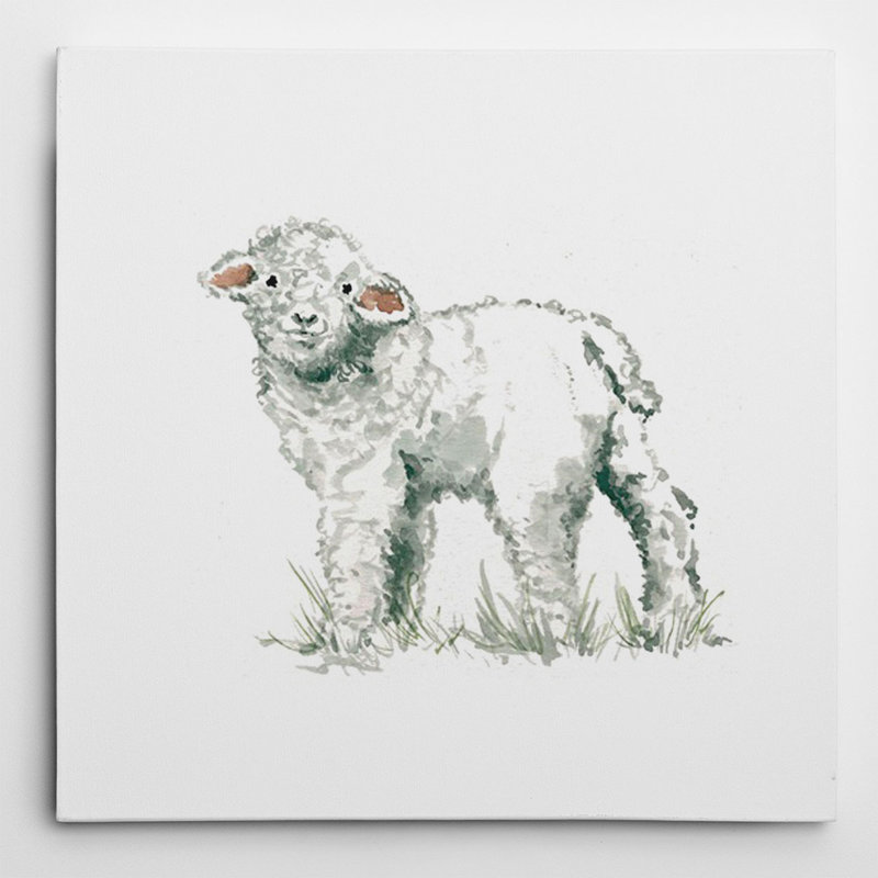 « baby agneau » par carol robinson, reproduction d’art sur toile tendue, H 16 po x l 16 po x P 1,5 po