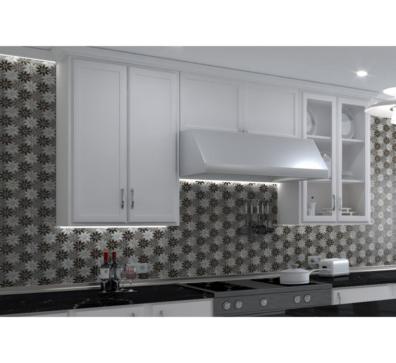 Fresh 12" x 10" Glass/Stone/Aluminum Flower Pattern Mosaic Wall Tile, Ticia