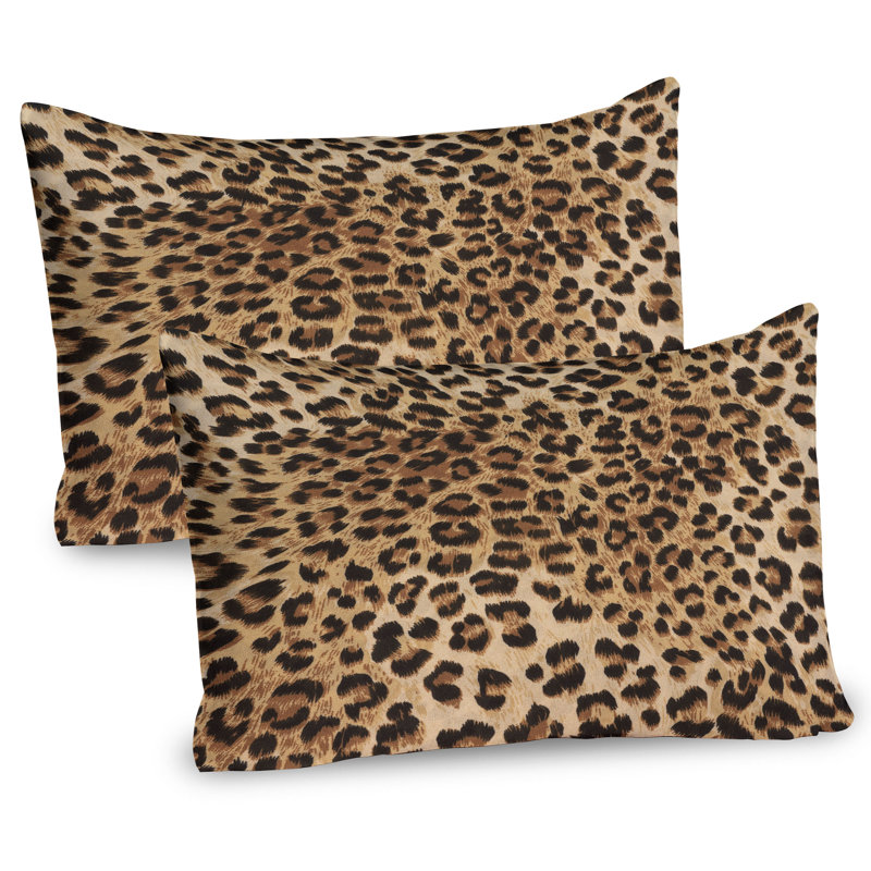 Leopard Print Pale Brown and Black Polyester Pillow Shams, Standard/Queen, 2 Pack