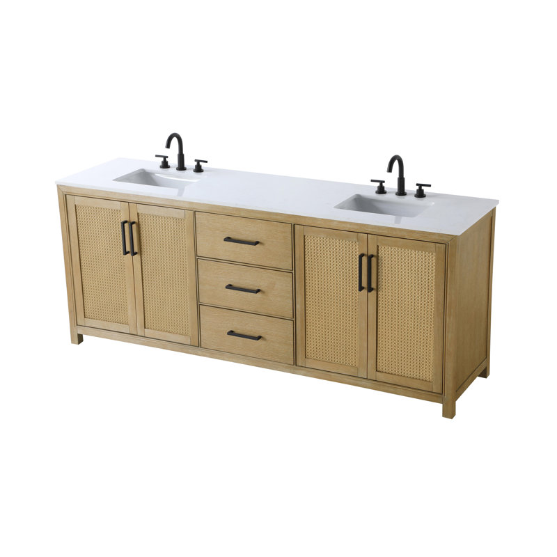 84 inch Double Bathroom Vanity, Linen Oak