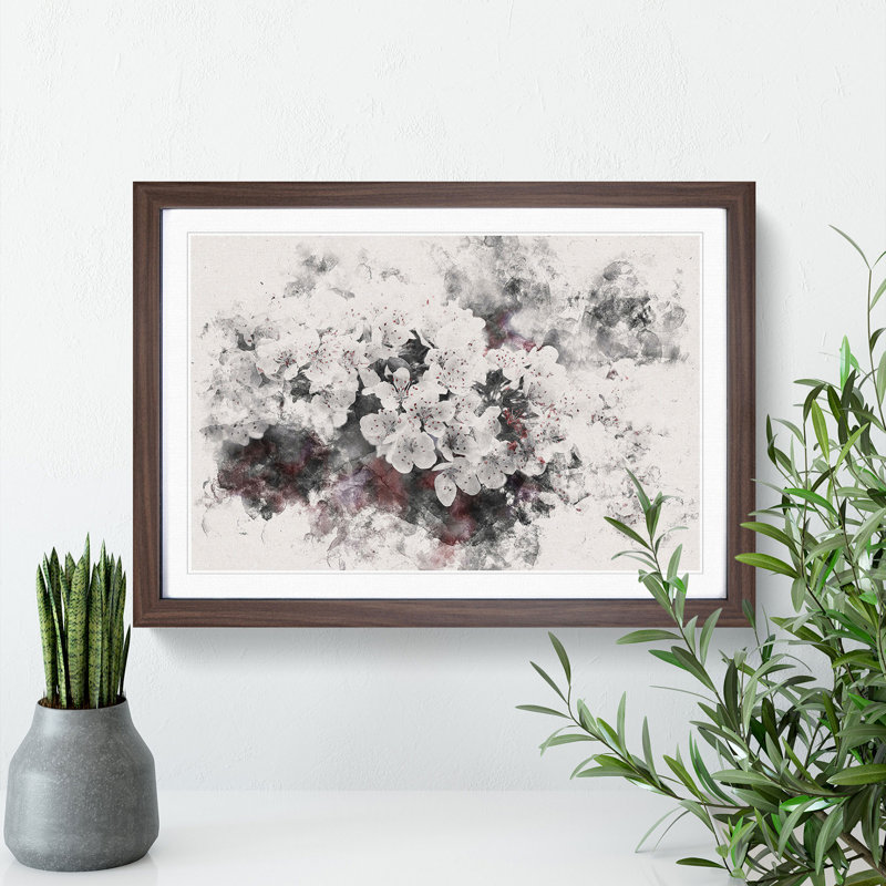 Winters Bloom Flowers Watercolour - Framed Print, 35cm H x 50cm W x 2cm D, Walnut