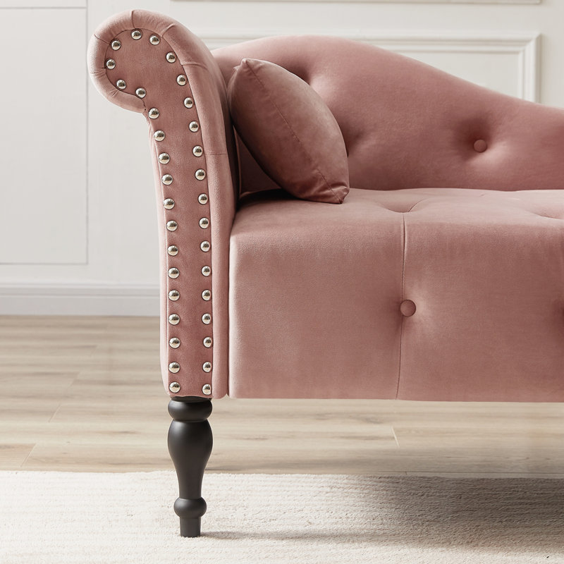Chaise longue rembourrée Cyra, Velours rose