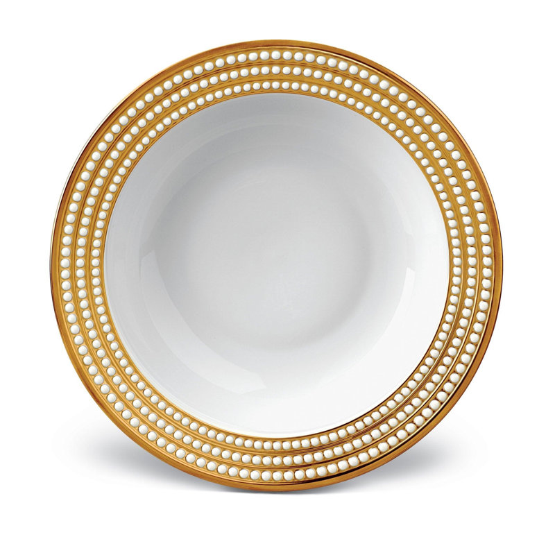 Perlee White Rimmed Serving Bowl, White/Gold