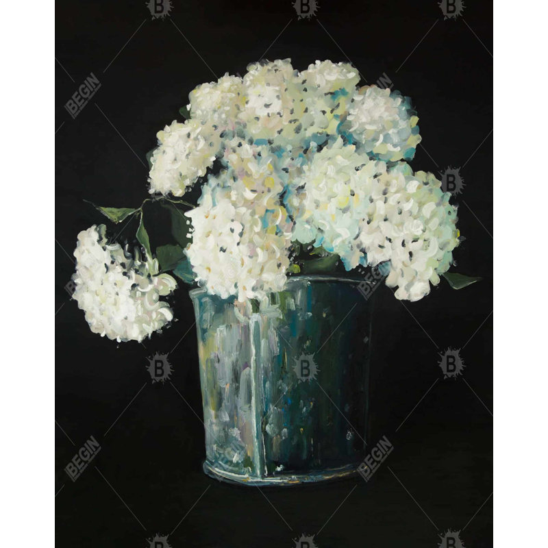 White Hydrangea Flowers Print On Canvas