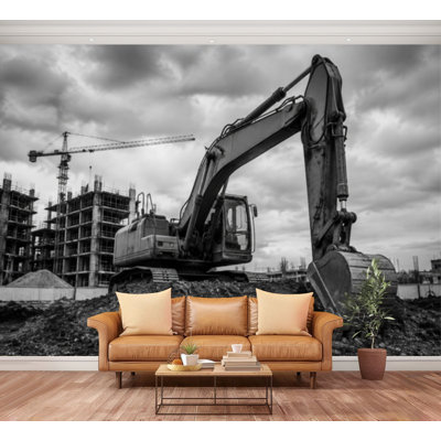 Papier peint adhésif peler et coller Chantier de construction noir et blanc papier autocollant amovible pour décoration de salon Chambre à coucher H 100 po x l 144 po