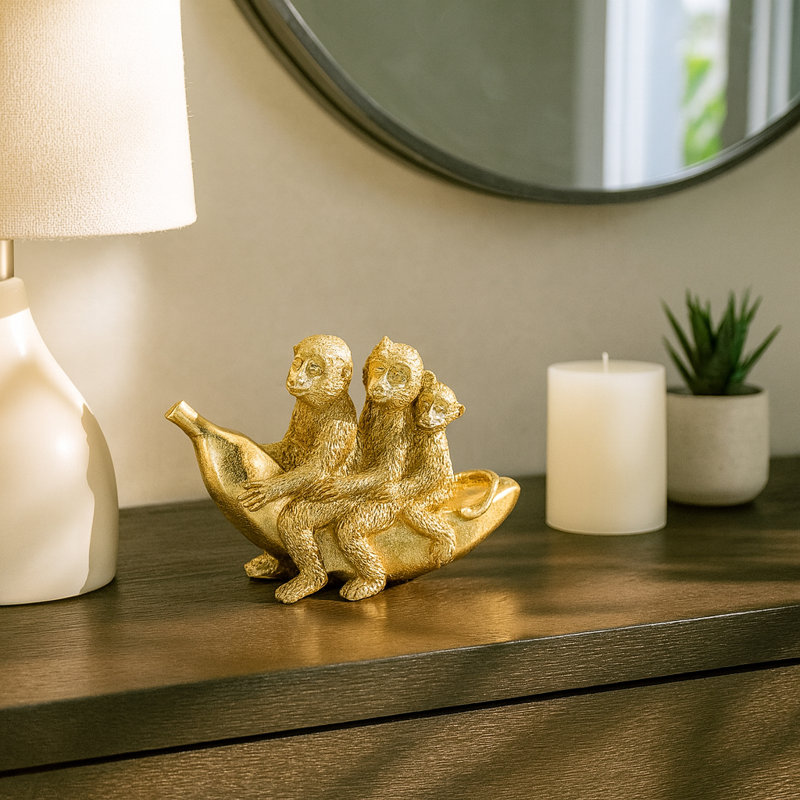 Sculpture de singes décoratifs sur banane pour la décoration intérieure