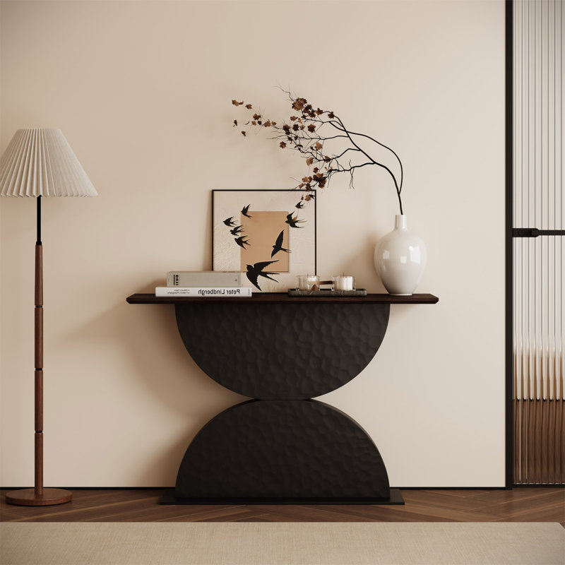 Console en bois 47 po avec demi-cercles 47 po et structure en bois martelé avec entrée et éclairage à DEL