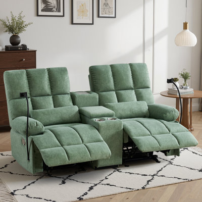 Manual Rocker Reclining Loveseat With Center Console, Plush Cat-proof Fleece Upholstery, Hidden Storage & Charging Ports by Latitude Run