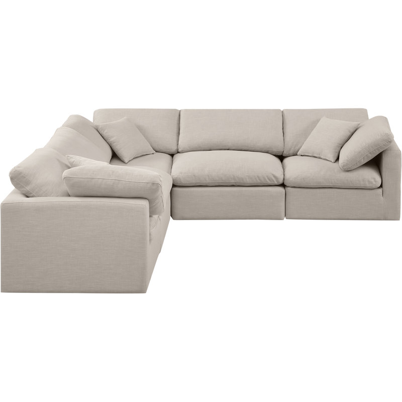 Hinami Upholstered L-Shaped Sectional Reversible, Beige Linen Textured Fabric