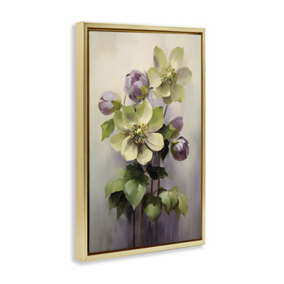 Green & Purple Flowers Framed Floater Canvas by Petals Prints Design