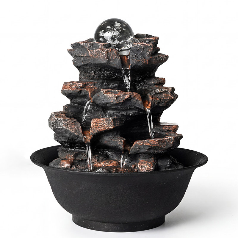  Water Fountain Tabletop Water Feature 3-Speed Flow,Resin Rock,Brown