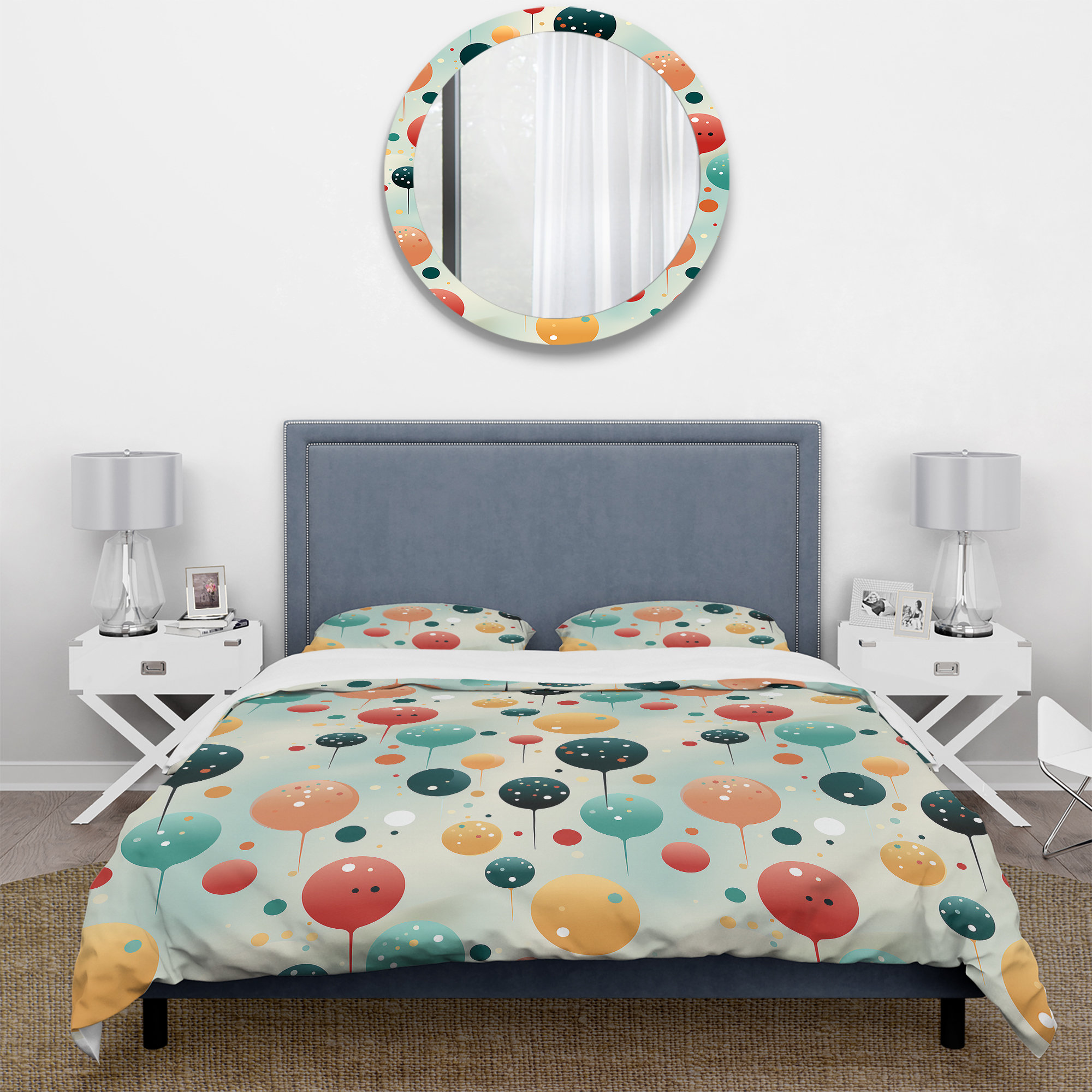 Design Art Blue And Beige Funky Polka Dot Delights II Duvet Cover Set