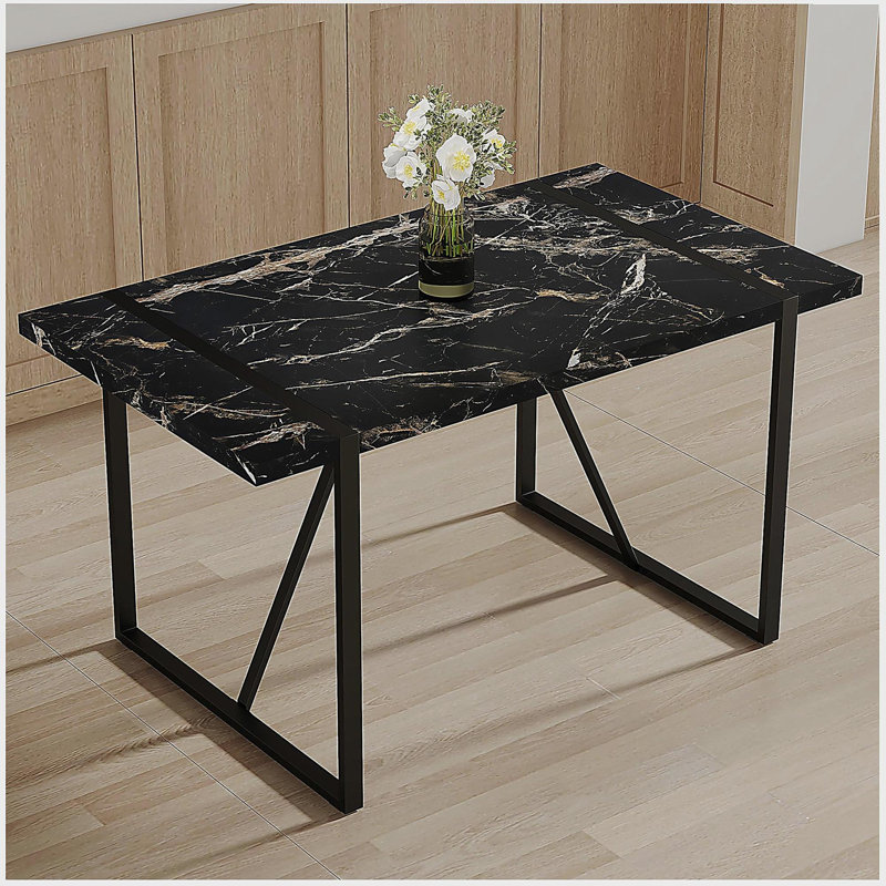 Table de salle à manger rectangulaire en bois aggloméré de style industriel convenant à 4 à 6 personnes, épaisseur de la table: 1,5 po, pieds en métal noir, convient aux postes de travail