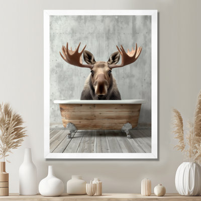 «Gentle Moose In A Bathaign», reproduction d'art sur toile, faune brune