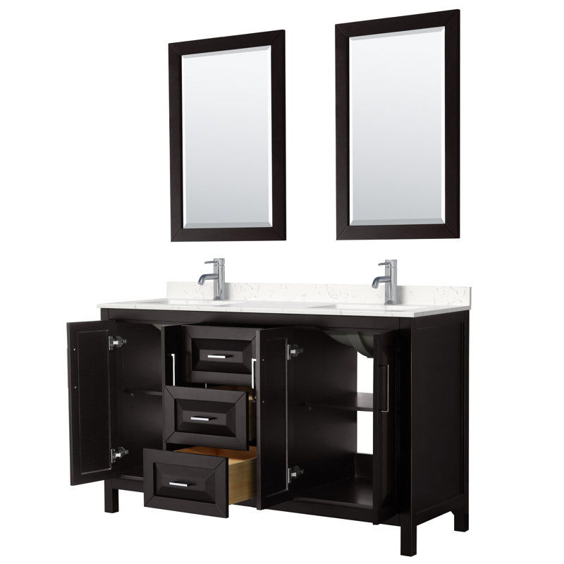 Daria 60'' W Double Vanity, Carrara Cultured Marble, Dark Espresso, Polished Chrome