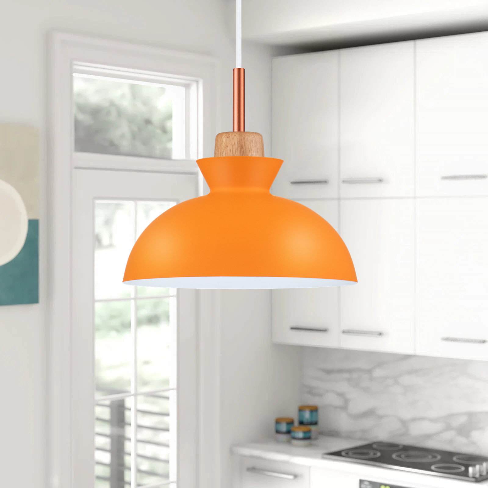 Ozma Dimmable Dome Single Light Pendant, Orange