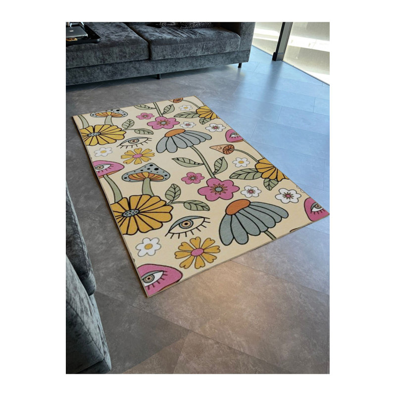 Tapis décoratif lavable à la machine beige et beige, Rectangle 2 pi 6 po x 4 pi 11 po
