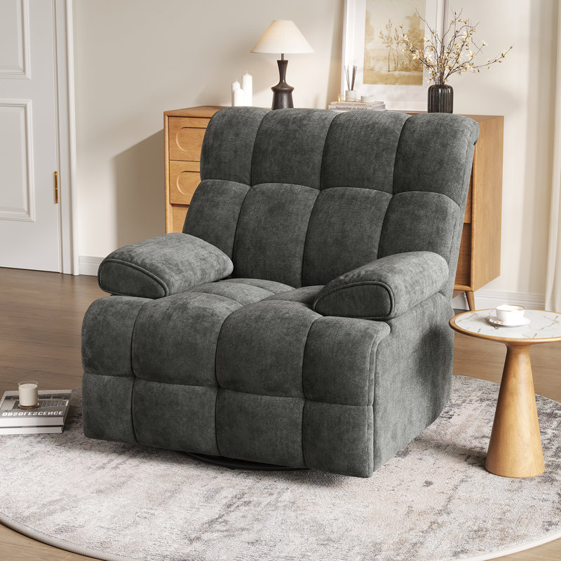 Fauteuil inclinable manuel pivotant de 38,19 po de largeur en chenille moderne, inclinable standard, largeur élargie, pivotant à 360 ° et accoudoirs de style smoking