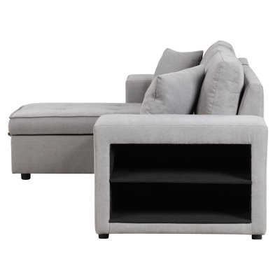 104.5" Pull Out Sleeper Sofa Reversible L-Shape 3 Seat Sectional Couch With Storage Chaise And 2 Stools For Living Room Furniture Set,Gray