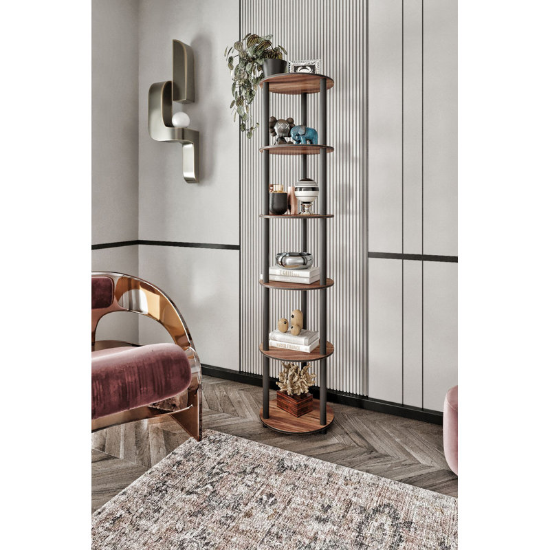 Modern Walnut Bookshelf, 13.4 x 68.9 x 13.4 inches | 100% MDF Construction, Compressed Kraft Legs | Stylish Solid Color Design, Perfect for Home or Office Storage | Sleek and Functional Storage Solution