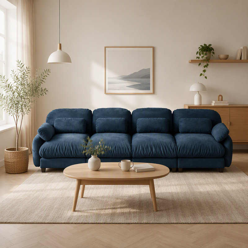 Canapé en tissu de chenille 4 places Cloud Feel bleu, Chenille bleu