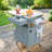 Outdoor Rolling Grill Cart With Stainless Steel Top, Drop Leaf, One Drawer, Towel Rack, Spice Rack, Metal "s" Hooks And Plastic Garbage Bag Holder-1230793922