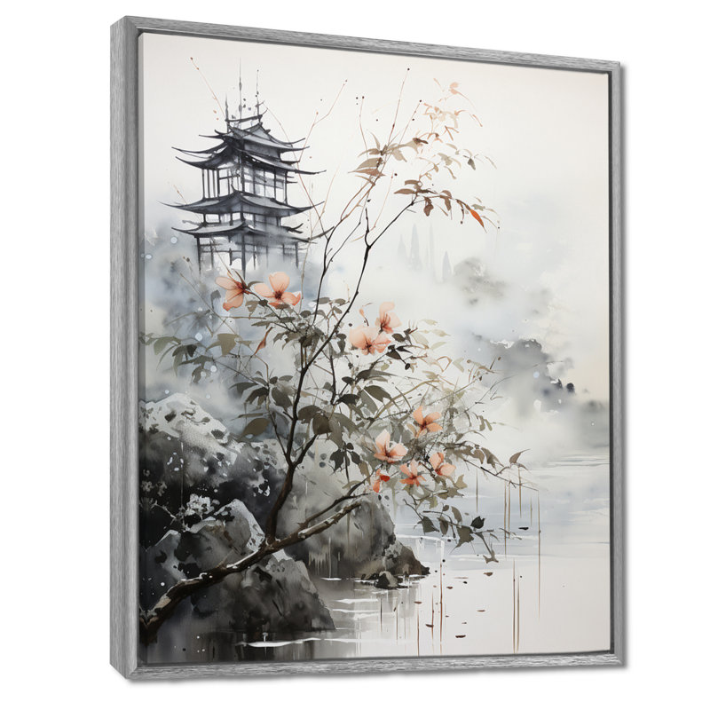 Art asiatique, oiseau Sumi, sérénité - impression, H 20 po x l 12 po x P 1 po, Encadrement argenté