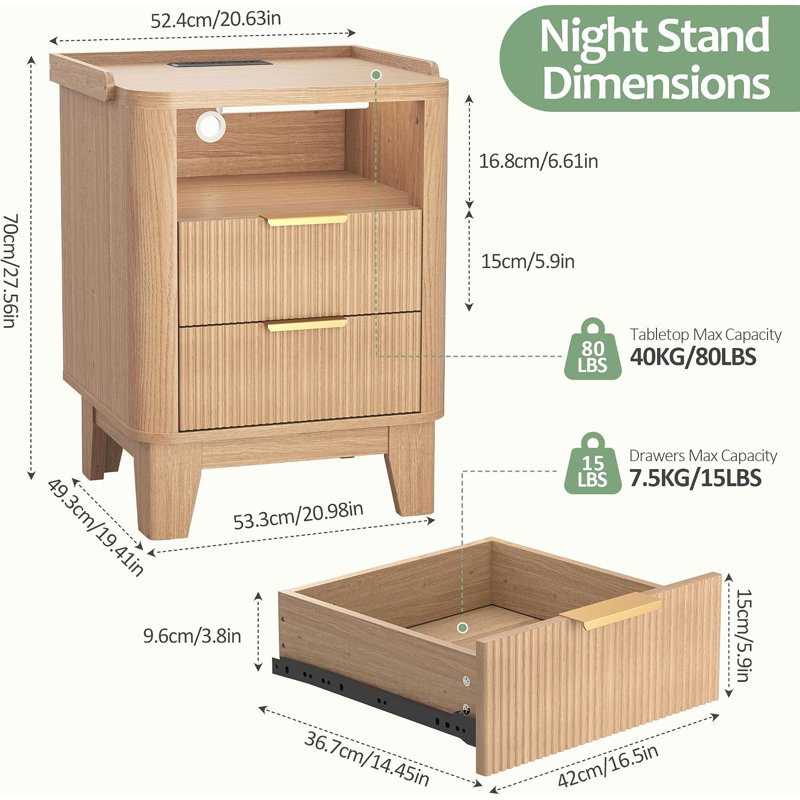 49 cm W Bedside Table