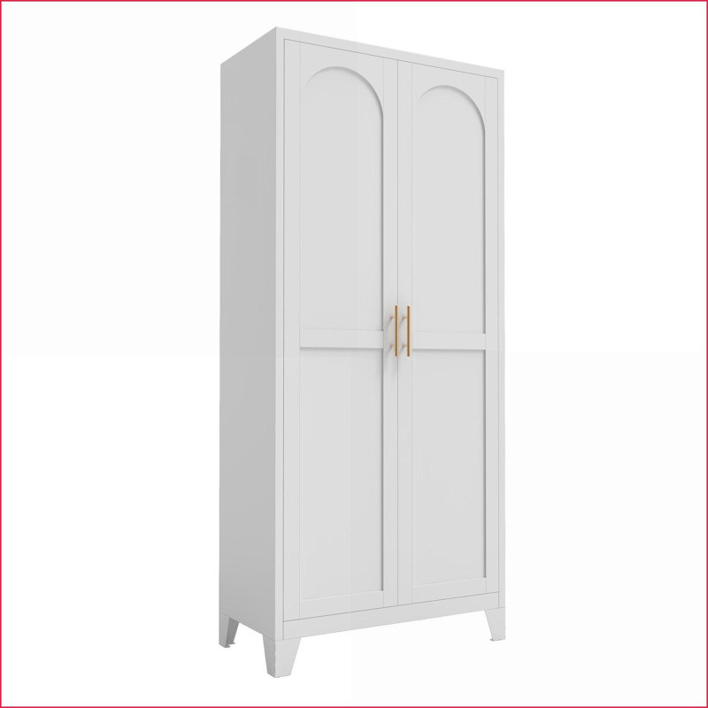 Armoire de rangement de 71 po avec 2 portes galbées et amp; Tablettes réglables, blanc cassé | Ferme | Chambre à coucher