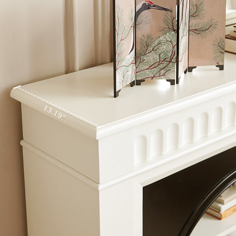 Beige Solid Wood Freestanding Fireplace